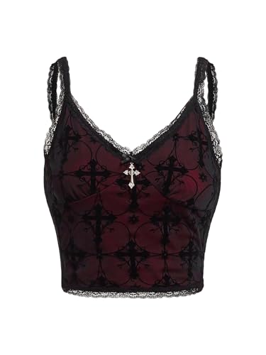 Verdusa Women's Gothic Clothes Lace Goth Crop Tops Witchy Grunge Cami Emo Shirt