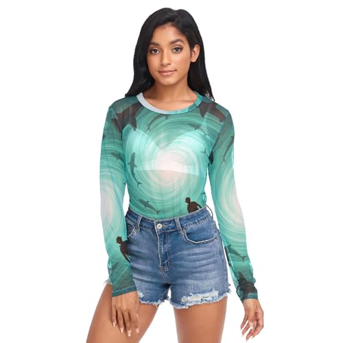 Top de malla para mujer, diseño Hammerhead Sea Dog bajo el océano azul, para amantes del buceo, top transparente con cuello O miniatura 5