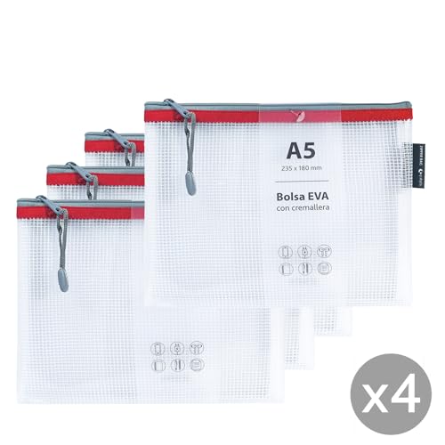 Sac fermeture eclair EVA A5 Grafoplas transparent et rouge lot de 4 - 5