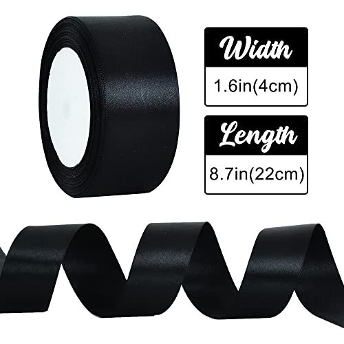 TONIFUL 4cm X 22M Wide Black Satin Ribbon Solid Fabric Ribbons for Wedding Car Decoration Chair Sash Crafts Gift Wrapping Cutting Ceremony Table Bows Floral Sewing Party Decoration - Image 2
