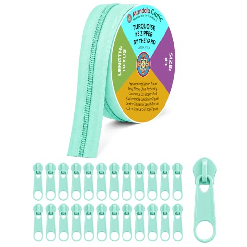 Mandala Crafts #3 Turquoise Nylon Zippers by the Yard with 25 Pulls