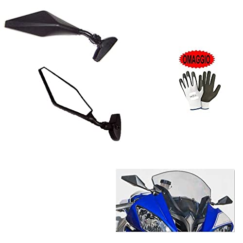 COMPATIBILE CON CAGIVA MITO 125 COPPIA DI SPECCHIETTI DA CARENA PER MOTO RETROVISORE FAR NERO SPECCHIO 6401+6402+KIT MONTAGGIO M.6 INCLUSO SPECCHI SPORTIVI