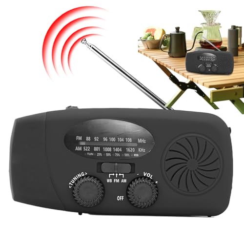 天気警報ラジオ - LEDライト付き FMラジオ,多機能ソーラー駆動プレイヤー サバイバルギア 屋外用品 キャンプ ガレージ テーブル デスク 家庭用