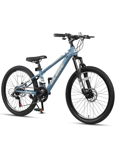 Glerc 24 Inch Kids Bike, Kids Mountain Bike for Boys and Girls Ages 6-10, 21-Speed Skyline Bicycle with Front Suspension and Disc Brakes, Blue