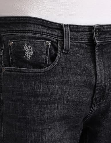 Image of US Polo Association Men's Black Solid Mid Rise Light Button Slim Jeans (UDJEN1362 Black 30)
