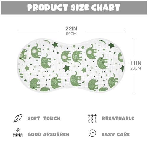 Baby Green Playful Elephant Cotton Burp Cloths Large Soft Touch Milk Spit Up Cloth for Babies boy and Girl Set of 2, 22x11in4