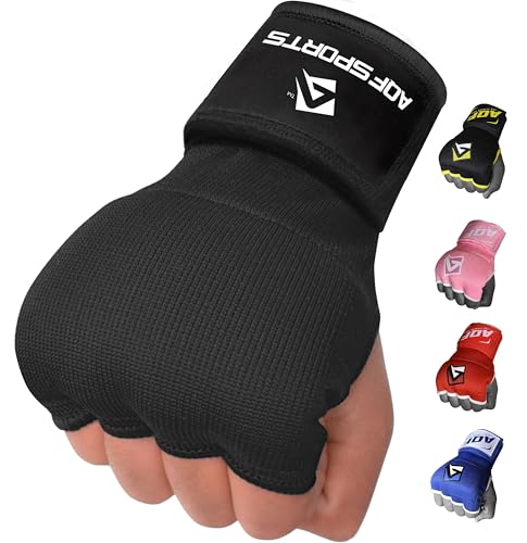 AQF Fasce Boxe, Sottoguanti Boxe Interni Bende 4 Dita, Guantoni Boxe Gel Imbottiti Protezione Dita Mano Fascie da Boxe 100cm Lungo per Muay Thai, MMA & Sacco da Box Allenamento (Nero completo, M)