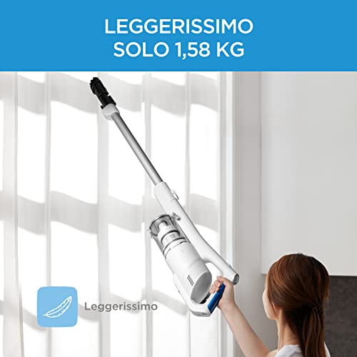 Midea MCS2021WB Aspirapolvere Senza Fili, 2 in 1 Scopa Ricaricabile P5, Durata a 45 Minuti, Spazzola Con Luci LED, Soddisfa Varie Scene Di Pulizia, Bianco-Blu