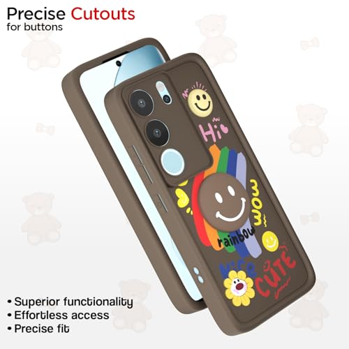 Image of Pikkme Back Cover for Vivo V29 5G / V29 Pro 5G | Soft Silicone| Cute Rainbow Smile & 3D Cartoon Flower Design | Shockproof Raised Camera Protection Bumper Case (Brown)