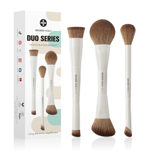 EIGSHOW Brochas de Maquillaje, Brochas de Maquillaje de 3 Piezas, Set de Brochas de Maquillaje con Dos Puntas, Brochas Cosméticas de Fibra Sintética Suave, Aptas para Polvos Cremosos Líquido