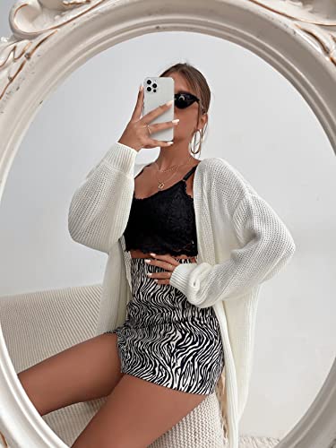 Shein Women's Open Front Long Sleeve Ribbed Knit Oversized Cardigan Sweaters Outwear White L #TOP5