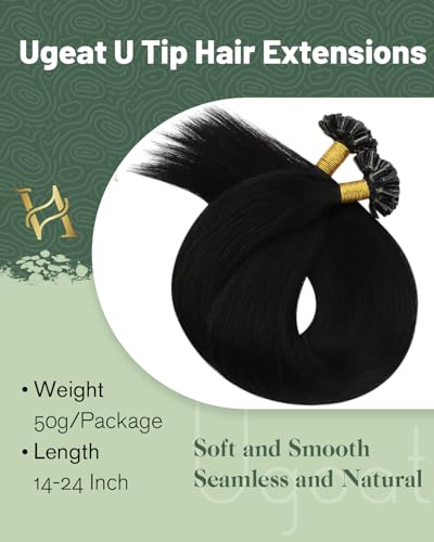 Ugeat 20 Inch Keratin Hair Extensions Human Hair Black U Tip Human Hair Extensions Jet Black Hot Fusion Keratin Tip #1 Medium Length to Add Volume and Length 50s 50G - Image 3