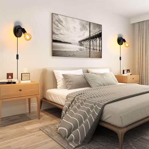 Apliques de pared E27 interiores industriales con cable interruptor de madera para pasillo 4