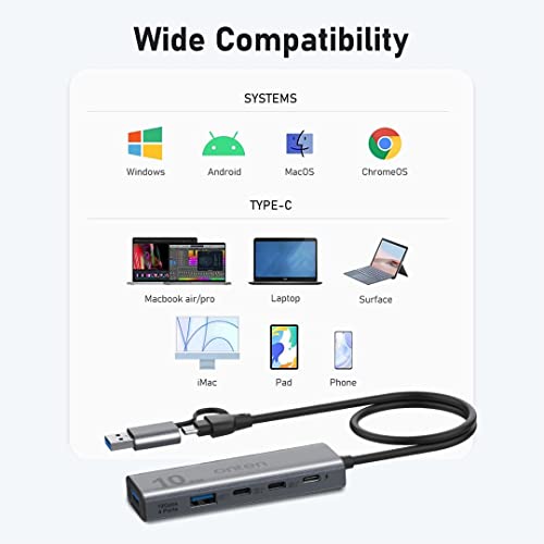 Onten 10Gbps Usb C Hub,Usb C To Usb C/A Adapter With Usb3.2 Gen2 Speed. Usb/Usb C Splitter With 2*Usba(10G) 2*Usb C(10G).4 Ports Usb C Adapter E(Data Transfer Only,Not Support Power And Monitor) #TOP2
