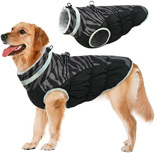 Lelepet Winter Warm Dog Coat with Harness, Windproof Dog Puffer Jacket, Reflective Fleece Lined Cold Weather Clothes, Underbelly Dog Coats for Small Medium Large Dogs Pet Outfit Apparel, 2XL Purple