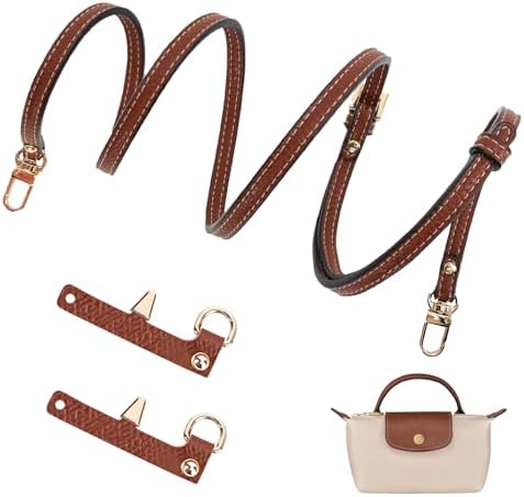 GADITIEK Strap for Longchamp Mini Bag, Brown Adjustable Straps for Crossbody Handbags, Leather NO Punch Strap for Long Champ Bag