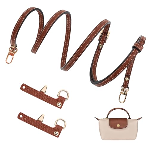 GADITIEK Strap for Longchamp Mini Bag, Brown Adjustable Straps for Crossbody Handbags, Leather NO Punch Strap for Long Champ Bag