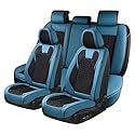 Coverado Sitzbezüge Auto Kunstleder Komplettset, Wasserdichtes Autositzbezüge für 5-Sitze mit geprägten Körnern, Universell Sitzbezug Auto Sitzschoner Kompatibel für Limousinen SUV Pickup LKW, Blau
