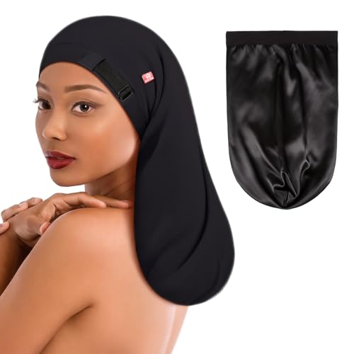 Long Silk Satin Bonnet for Braids XL Dreadlocks for Curly Frizzy Hair Sleeping Large for Black Women Men