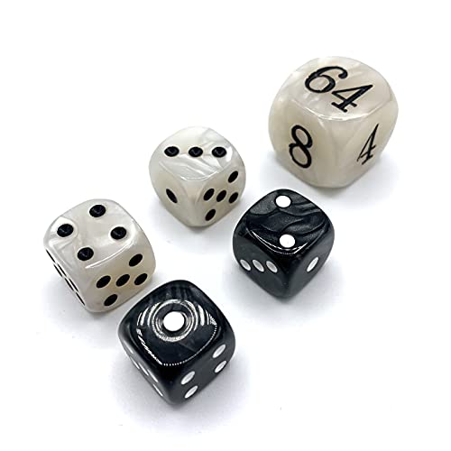 Luck Lab Backgammon Pearl Dice Set - 22 Mm Doubling Cube And Four 16 Mm Dice With Bonus Storage Bag, Black/White Marbleized #TOP1