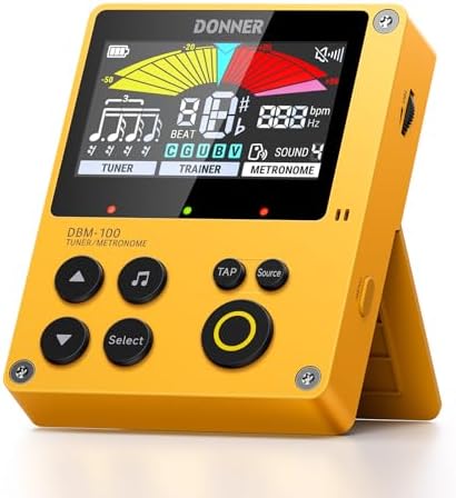 Donner Metronome Tuner, Rechargeable 3 In 1 Digital Metronome with Trainer Rhythm Mode for Guitar, Bass, Violin, Ukulele, Chromatic, Piano, Wind instruments, DBM-100 (Yellow)