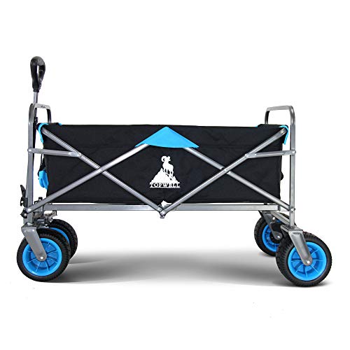 TOPWELL Carrito plegable con ruedas automáticas, ruedas delanteras integradas y mango de tracción para jardín, carro de compras con freno de un pie, carrito de playa fácil de controlar