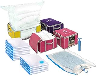 VOUNOT 4 pack Storage Bags with Zips and Handles for Duvets, Clothes, Bedding, 17 pack Vacuum Bags wiht Pump, Multiple Sizes, 2535454769252