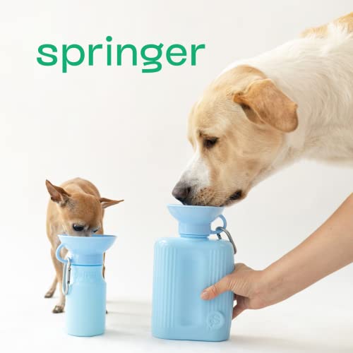 Springer Dog Water Bottle | Portable Travel Water Bottle Dispenser For Dogs - As Seen On Shark Tank | Patented, Leak-Proof Bottles Fill Bowl With Water - Ideal For Walking | Bpa-Free 44Oz Blue #TOP4