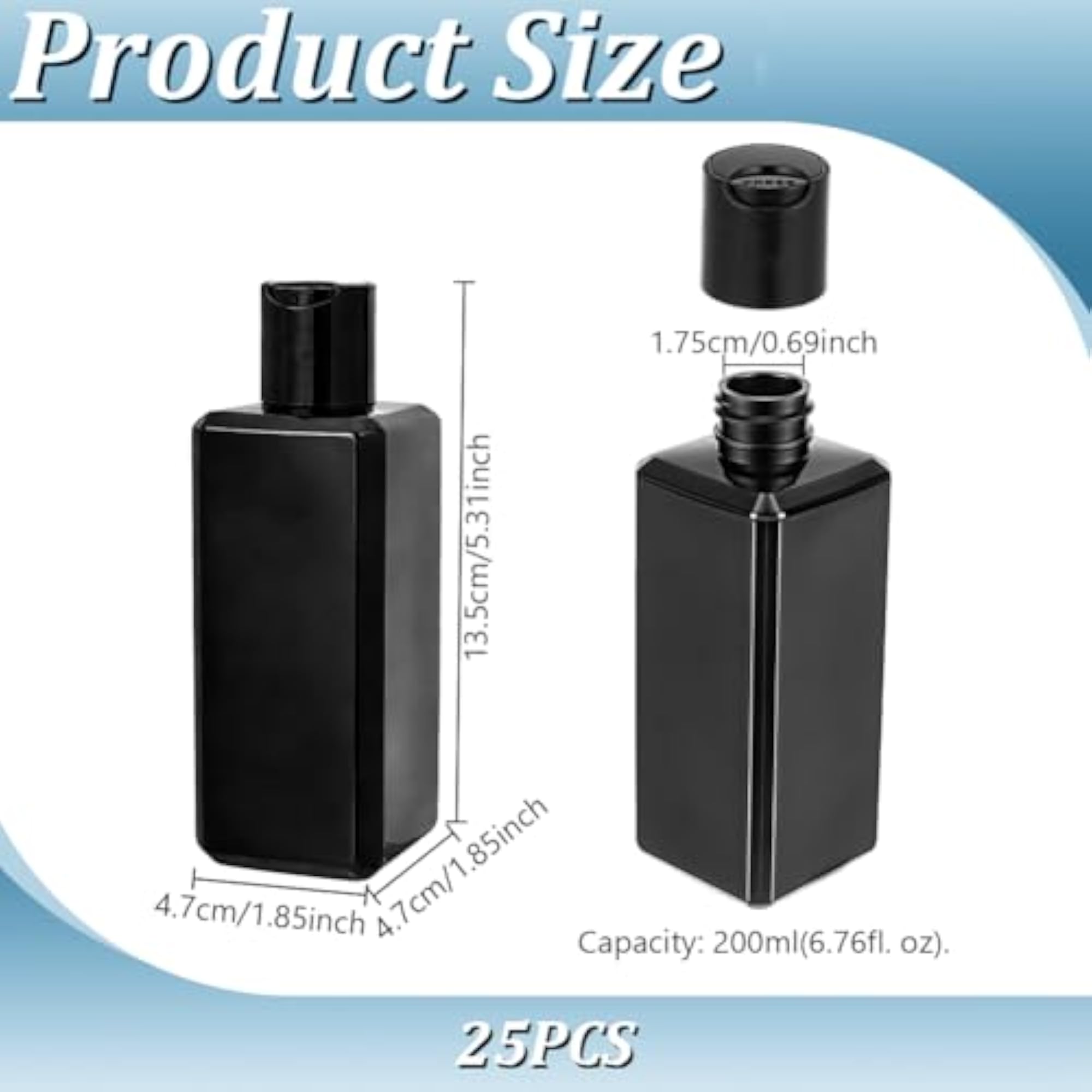 25 Pcs 200ml Plastic Squeeze Bottles, Rectangular Disc Cap