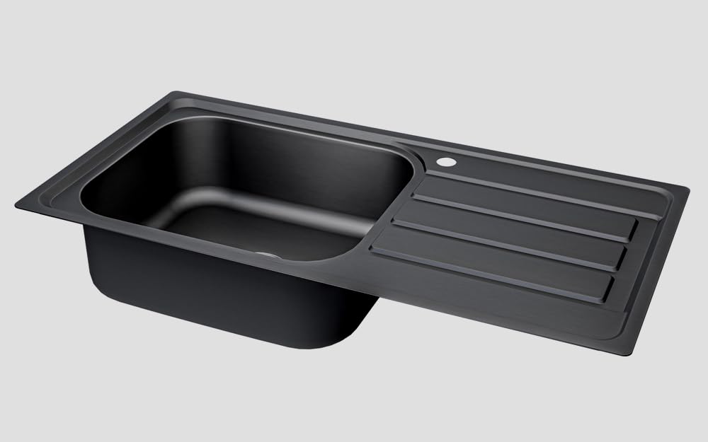Lavello da cucina 100 x 50 B, in acciaio inox 304, spessore del materiale 0,8 mm, XXL, 50 x 40 cm, lavello, lavello da incasso, rettangolare, 1 vasca, scolapiatti (scolapiatti a destra nero)
