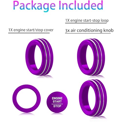 Image of for Honda 2026 Passport Interior Accessories, Aluminum Alloy one-Button Start Cover /Ring, air Conditioning knob, 5-piece Set (Purple)