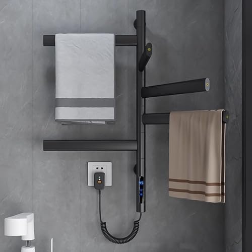 AYYDS Sèche-Serviettes Électrique, Warm Towel Rotation à 180°, Chauffe-Serviettes Électrique Mural, Sèche-Serviettes de Salle de Bain, Écran LCD, Minuterie Jusqu'à 8h, 42 x 66cm (Noir)