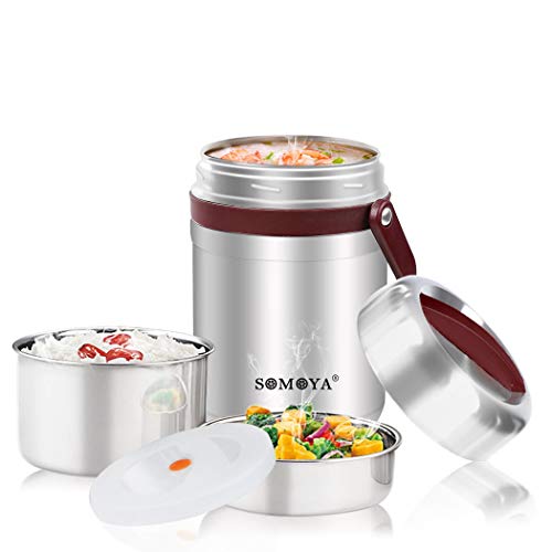 Vacuum Insulated Lunch Bento Box,Thermal Indian Tiffin Food Container 304 Stainless Steel Lunch Containers Leakproof 3 Layers Stacking Insulating Food Jar for Children Adults Picnic(64 OZ, Burgundy) Vacuum Insulated Lunch Bento Box,Thermal Indian Tiffin Food Container 304 Stainless Steel Lunch Containers Leakproof 3 Layers Stacking Insulating Food Jar for Children Adults Picnic(64 OZ, Burgundy)