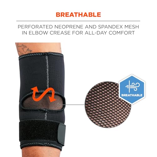 Image of Ergodyne ProFlex 655 Neoprene Elbow Sleeve with Strap, Black, Medium