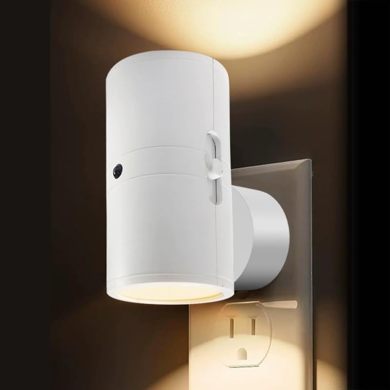 Plugify One Stecker Lampe mit Dämmerungssensor, Zuschaltbare Auf- und Abwärts Beleuchtung, Warmweißes Nachtlicht für Flur Treppe Schlafzimmer Küche