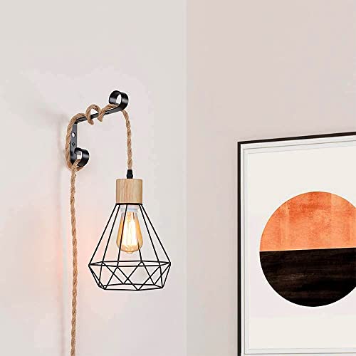 Wood Pendant Light Cord - Easric Vintage 16.4Ft Hanging Lights With Plug In Cord Farmhouse Hanging Lamp With Twisted Nylon Rope Diy Lamp Cord Kit With Switch For Kitchen Island Bedroom #TOP1