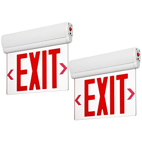LEONLITE Red Emergency Exit Sign, UL 924, LED Edge Lit Exit Sign, Hardwired Exit Lights with Battery Backup, Double Sided, Rotating Acrylic Clear Panel, Top/Side/Wall Mount, AC 120/277V, Pack of 2