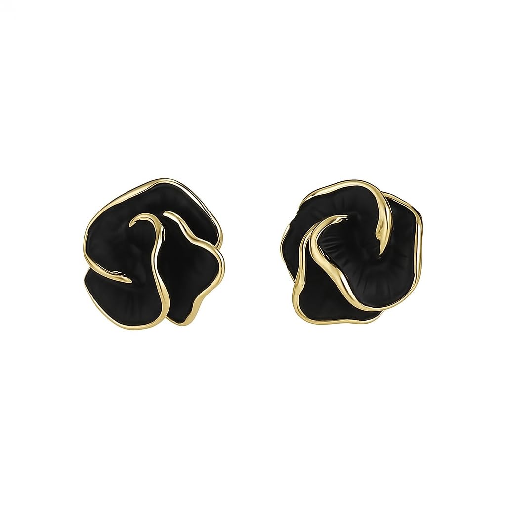 Black Rose Flower Stud Earrings for Women & Girls | Elegant Gold Plated Floral Earrings | Casual Jewelry-image-26