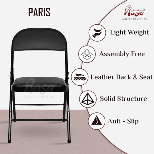 Image of ROSE Paris Folding Chair for Home | Lightweight, Portable, Balcony, Garden, Camping Chair | Indoor Outdoor Chair | Restaurant Chair (Black (Cushioned))