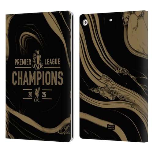 Head Case Designs Officially Licensed Liverpool Football Club Black Marble 2025 Premier League Champions Leather Wallet Case Compatible with Apple iPad 10.2 2019/2020/2021
