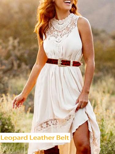Leopard Western Belt for Women Cowgirl Cowboy Belt with Gold Buckle Fashion Ladies Leather Belt for Jeans Pants2