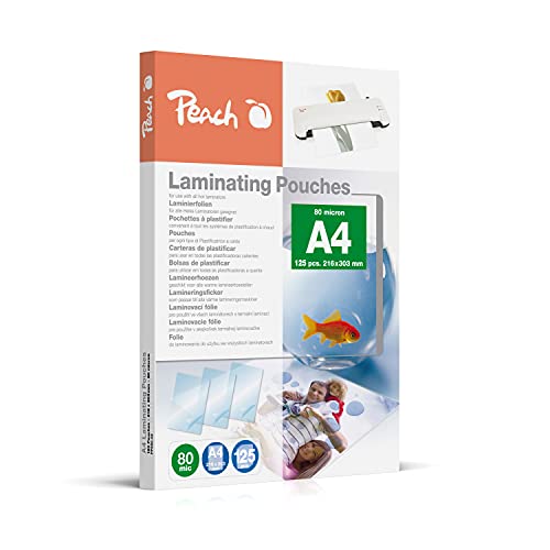 Peach Laminierfolien A4-80 mic - 125 pouches - glänzend - Premiumqualität für beste Laminierergebnisse - kompatibel mit Geräten aller Markenhersteller - PP580-02P