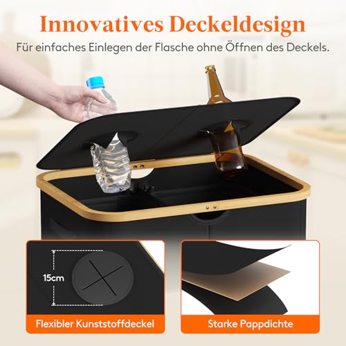 Lifewit 150L Pfandflaschen Sammelbehälter, Flaschen Organizer mit Deckel, Flaschensammler Leergut 2 Fächer, Pfandflaschen Aufbewahrung, Pfandflaschen Behälter für Kunststoff, Glasflaschen, Schwarz