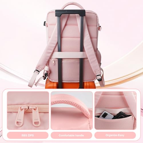 Travel Backpack,Laptop Backpack Fits 15.6 Inch Computer,Airline Approved Underseat Carry On Backpack for Men & Women,Business Work & College Daypack (Pink, Large) - Image 7