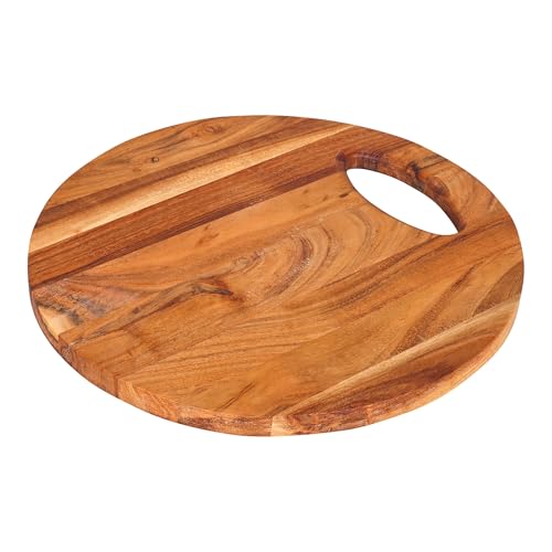 GoCraft Acacia Wood Round Cutting Board with Handle – 12x12