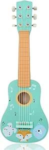 Kindergitarre aus Holz, Gitarre für Kinder ab 3 Jahre, 53x17x6 cm, 6-saitige Spielzeuggitarre, Nylonsaiten - mit Waldtieren und Noten verziert - bemaltes Holz - Musikinstrumente für Kinder