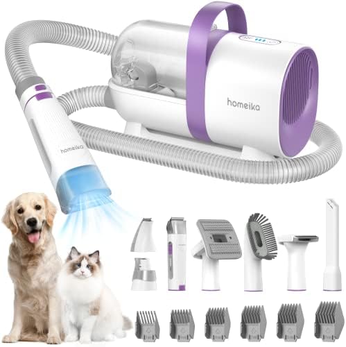 Homeika Pet Grooming Kit & Vacuum Suction 99% Pet Hair, Dog Hair Vacuum with 8 Pet Grooming Tools, 6 Nozzles, Deshedding/Grooming/Nail Grinder/Paw Trimmer and Clipper for Dogs Cats, Storage Bag, 1.5L