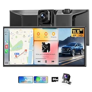 11.5" Extra Large Wireless Apple CarPlay Screen for Car, 4K Portable Car Play Screen & Android Auto HD Touch Screen, Dash Cam Front and Rear, App Control, Mirror Link, Voice Control, GPS, Bluetooth