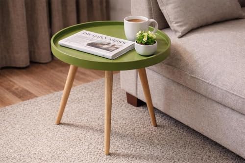 Image of Small Round Coffee Table, Modern Side Table with 3 Stable Legs, Multifunctional Sofa Side Table for Balcony Office (Green)