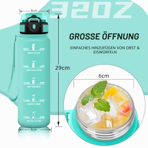 Grsta Trinkflasche 1l, Trinkflasche Sport, Wasserflasche mit Strohhalm, Auslaufsicher, Wasserflasche Kohlensäure Geeignet… – Ansicht 5